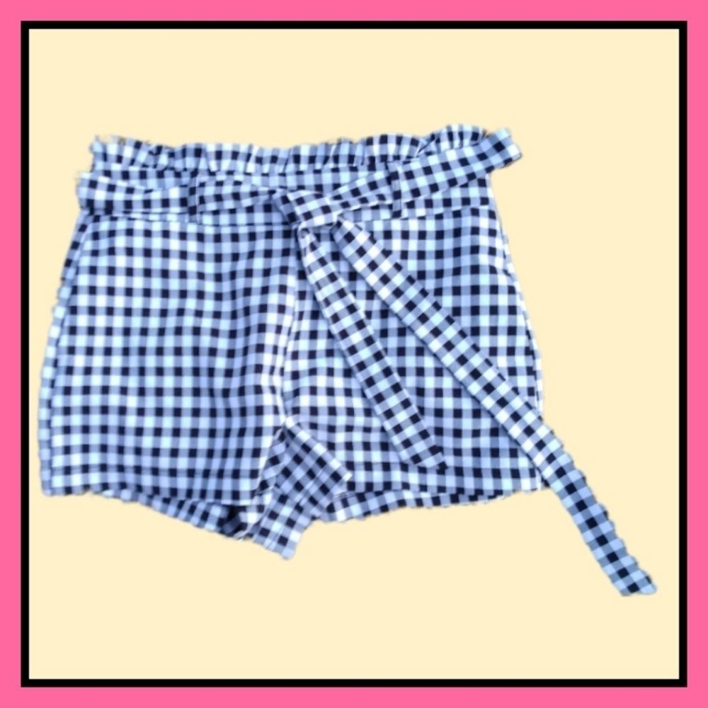 Sans Souci Paper-Bag Waist Self-Belted Gingham Shorts